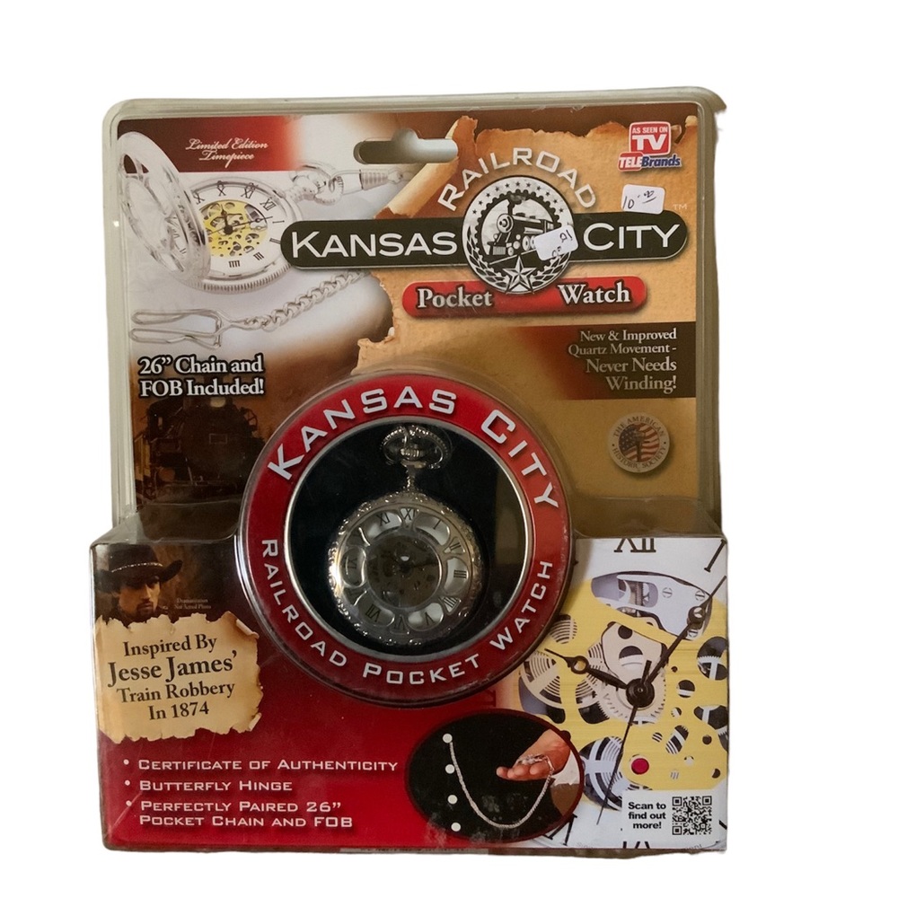 Kansas City Railroad Pocket Watch, As seem on TV, 26” Chain & FOB Included